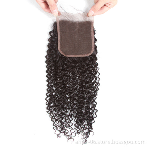 Beautiful And Popular 10A 4x4 Swiss Lace Natural Color 100% Brazilian Virgin Human Hair Jerry Curly 10"-20" Lace Closure